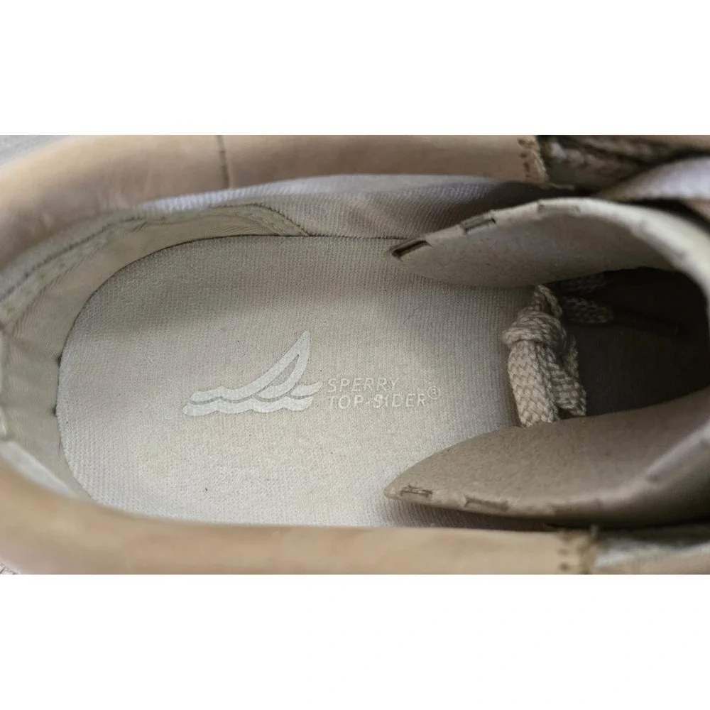 Sperry Top-Sider 2-Eye Men's Boat Shoes Beige Leather Mesh Cream Sole Size 11.5